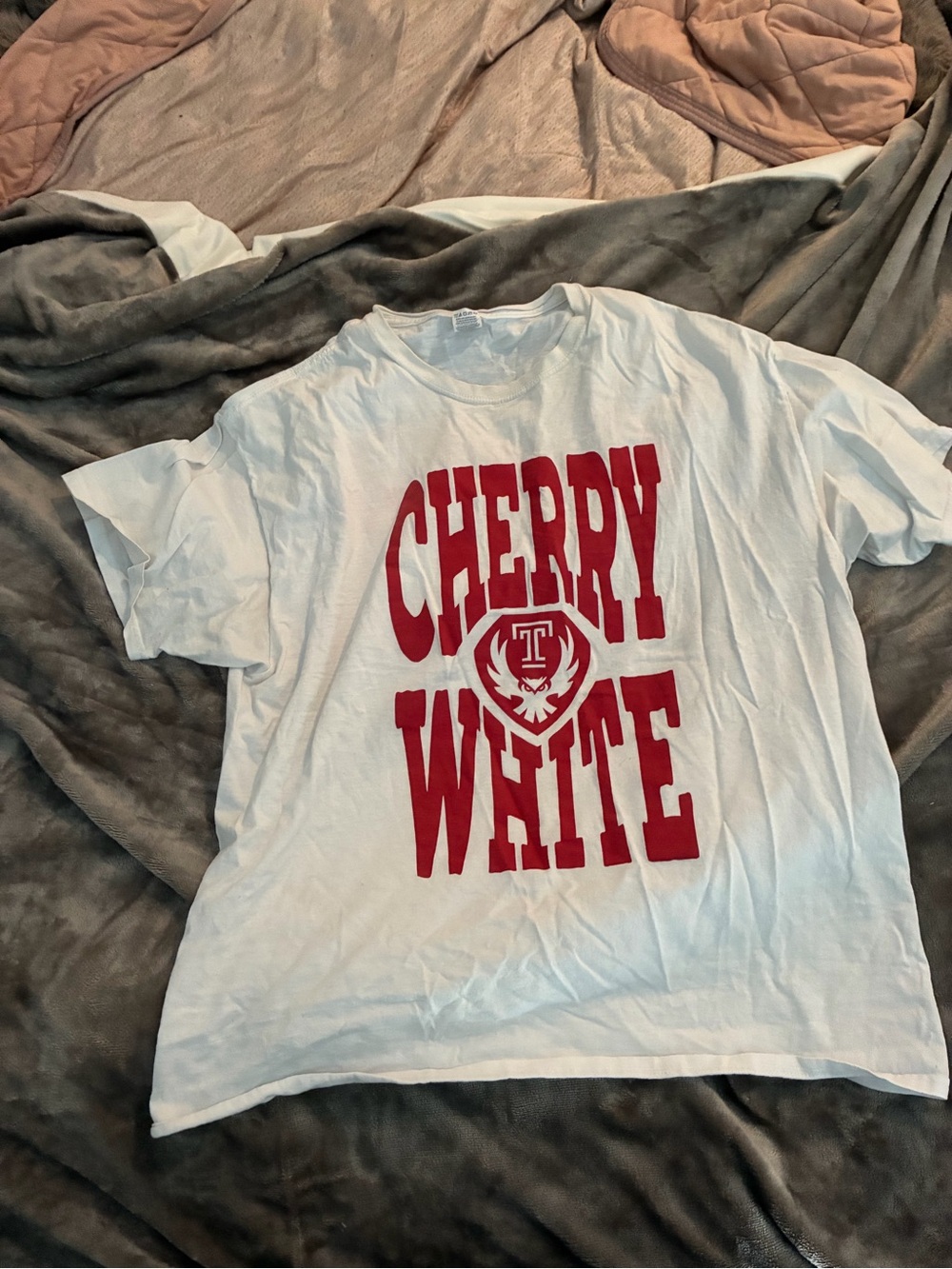 White 'Cherry White' Graphic Tee with Red Print